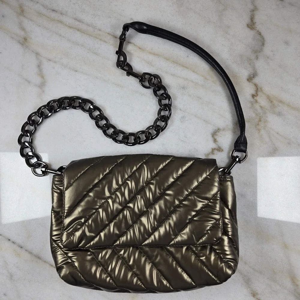 THINK ROLYN Quilted Puffer Bar Bag Metallic Bronze/Gilded Bronze Gunmetal Chain